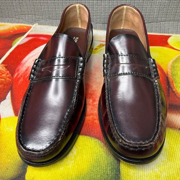 Florsheim Mens Size 11D Burgundy Leather Berkley Slip-On Penny Loafers - Picture 2 of 10